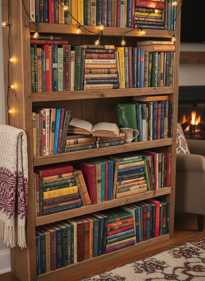 A colorful bookshelf
